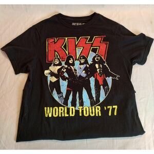 Kiss Classic World Tour '77 Rock T-Shirt Mens Vintage Style Size S (34/36)